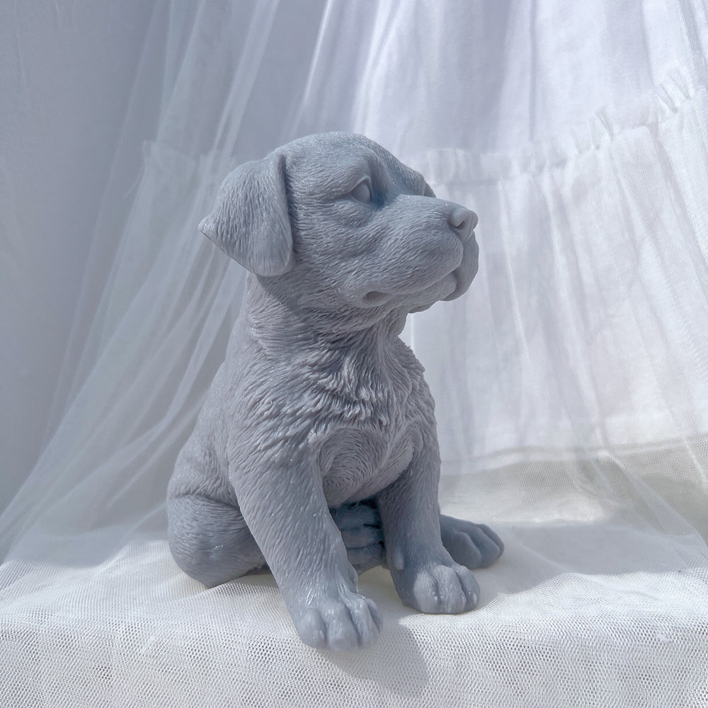 A heat-resistant Labrador Puppy Candle Mould silicone candle mould by MYKA Candles and Moulds, ideal for soap, resin, and baking mould applications.