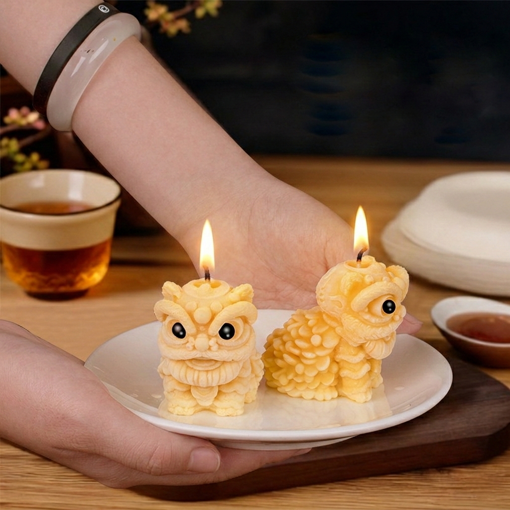 A heat-resistant Lion Dance Silicone Candle Mould silicone candle mould by MYKA Candles and Moulds, ideal for soap, resin, and baking mould applications.