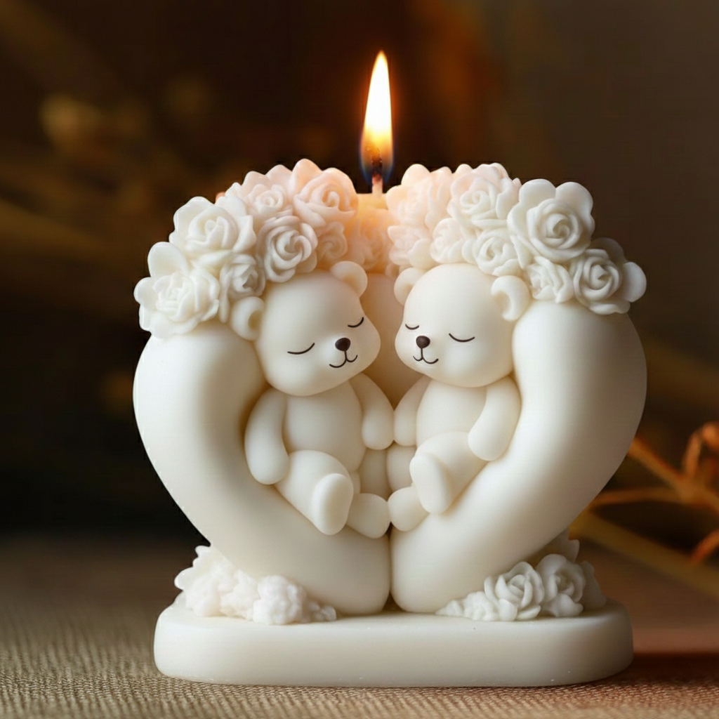 Close-up of the Love Bears Candle Mould silicone candle mould by MYKA Candles and Moulds for soy wax, soap moulds, and baking mould hobbyists.