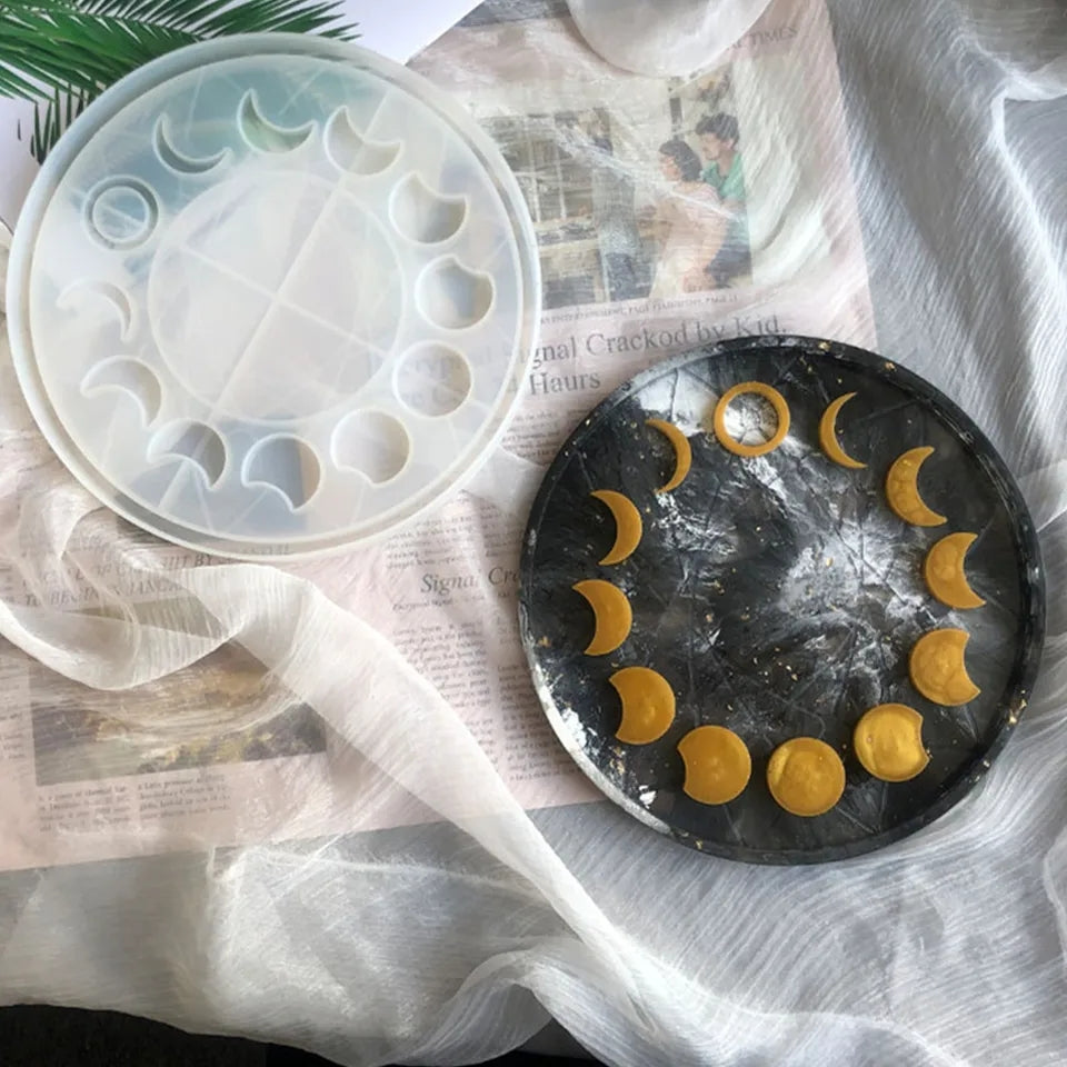 The Lunar Phase Tray Candle Mould silicone candle mold by MYKA Candles and Moulds, featuring high detail for candle, soap, and baking moulds.