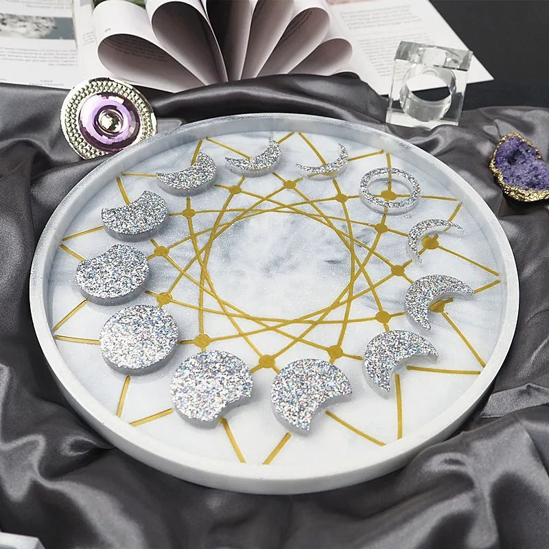 Handmade Lunar Phase Tray Candle Mould silicone candle mold from MYKA Candles and Moulds, perfect for resin moulds and unique baking mould shapes.