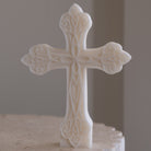 A versatile Mandala Cross Silicone Candle Mould silicone candle mould by MYKA Candles and Moulds, suitable for resin moulds and decorative cake mould shapes.