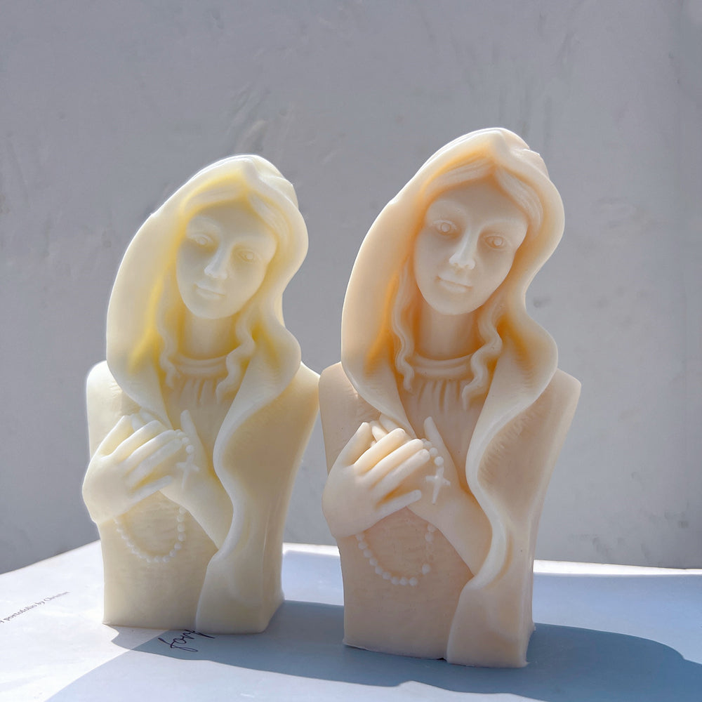 Showcasing the Mary's Grace Silicone Candle Mould silicone candle mould by MYKA Candles and Moulds for creative baking moulds and candle making.