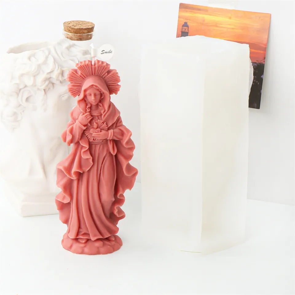 View of the Mother Mary Candle Moulds silicone candle mould from MYKA Candles and Moulds, ideal for DIY soap moulds and cake mould projects.