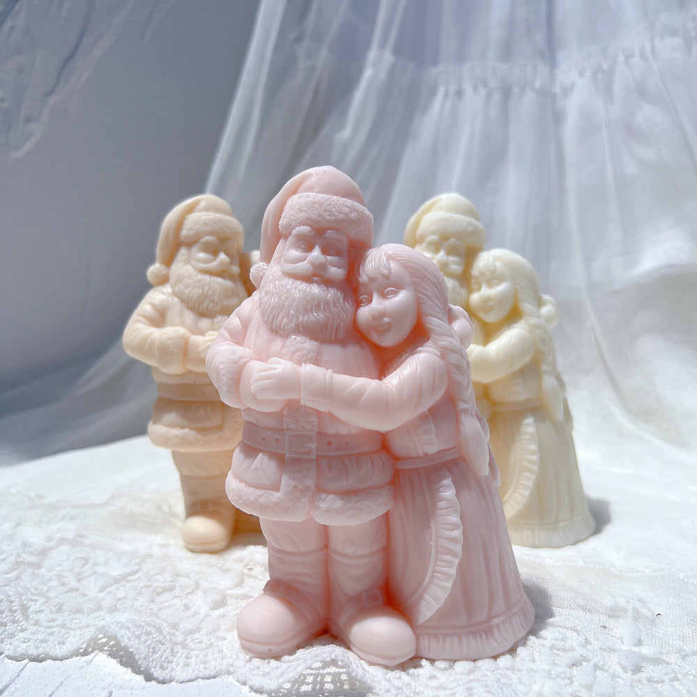 Close-up of the Mr. & Mrs. Claus Candle Mould silicone candle mould by MYKA Candles and Moulds for soy wax, soap moulds, and baking mould hobbyists.