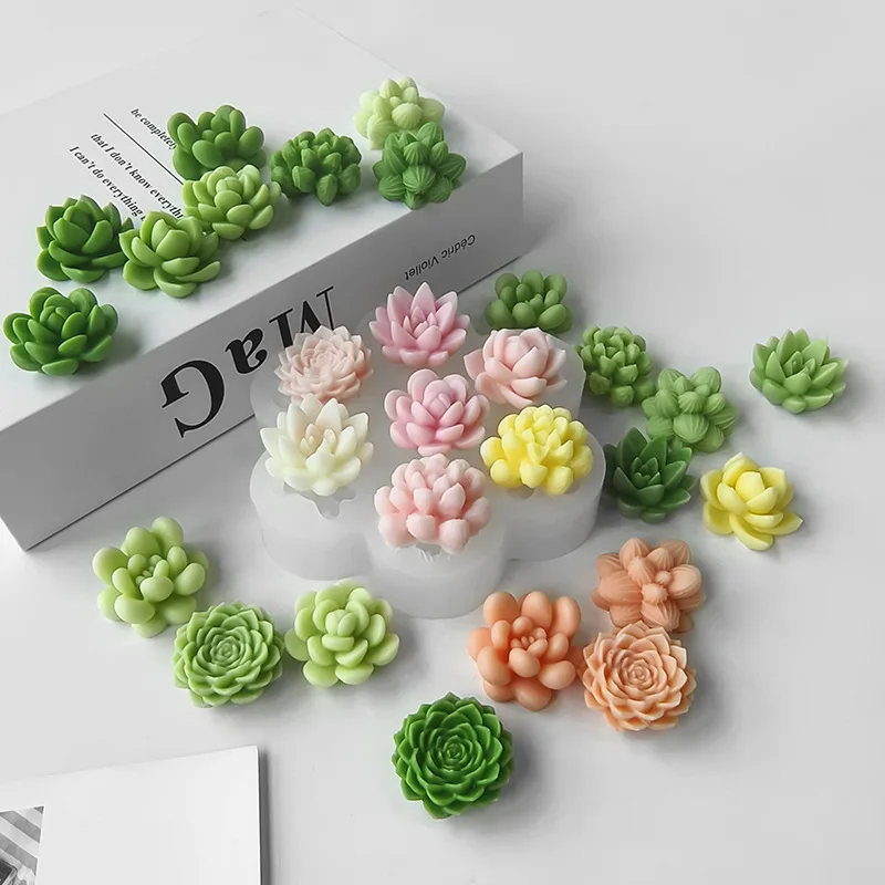 An aesthetic Multi Cavity Succulent Candle Mould silicone candle mould from MYKA Candles and Moulds, perfect for soap, resin, and cake mould art.
