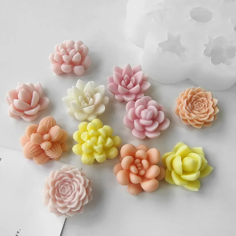 The Multi Cavity Succulent Candle Mould silicone candle mold by MYKA Candles and Moulds, featuring high detail for candle, soap, and baking moulds.
