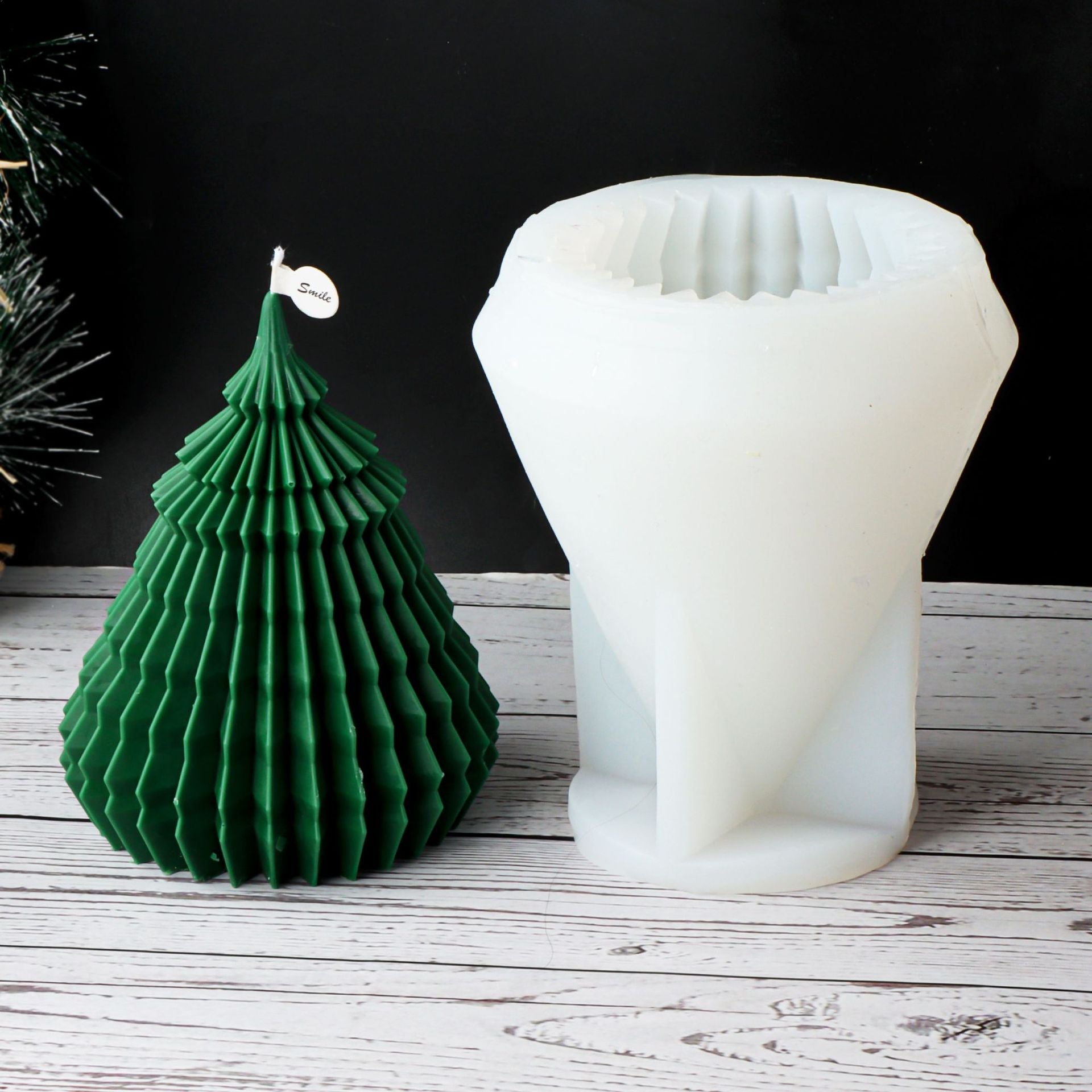 A versatile Origami Christmas Tree Silicone Candle Moulds silicone candle mould by MYKA Candles and Moulds, suitable for resin moulds and decorative cake mould shapes.