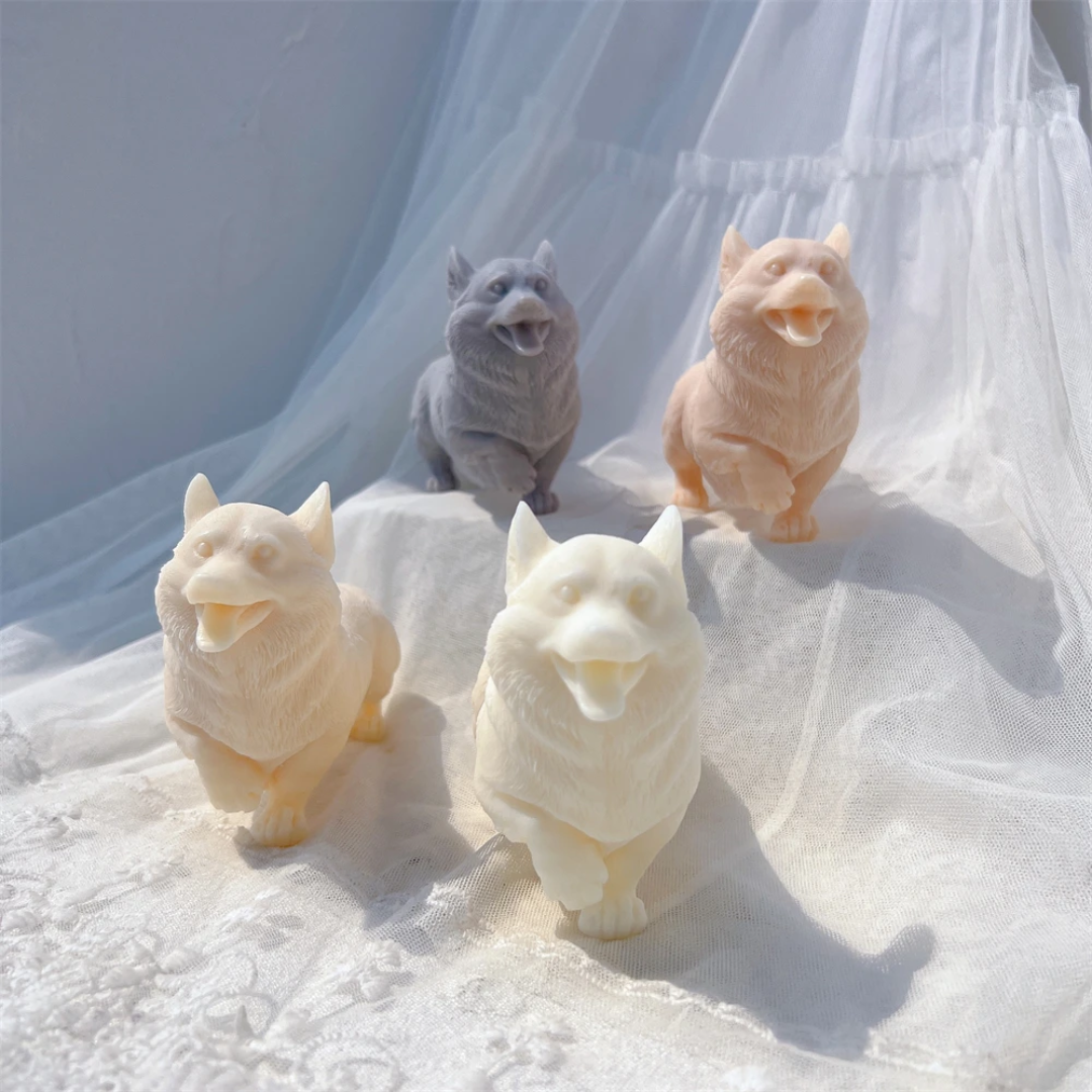 High-quality Pembroke Welsh Corgi Candle Mould silicone candle mould from MYKA Candles and Moulds, great for resin moulds and professional baking mould needs.