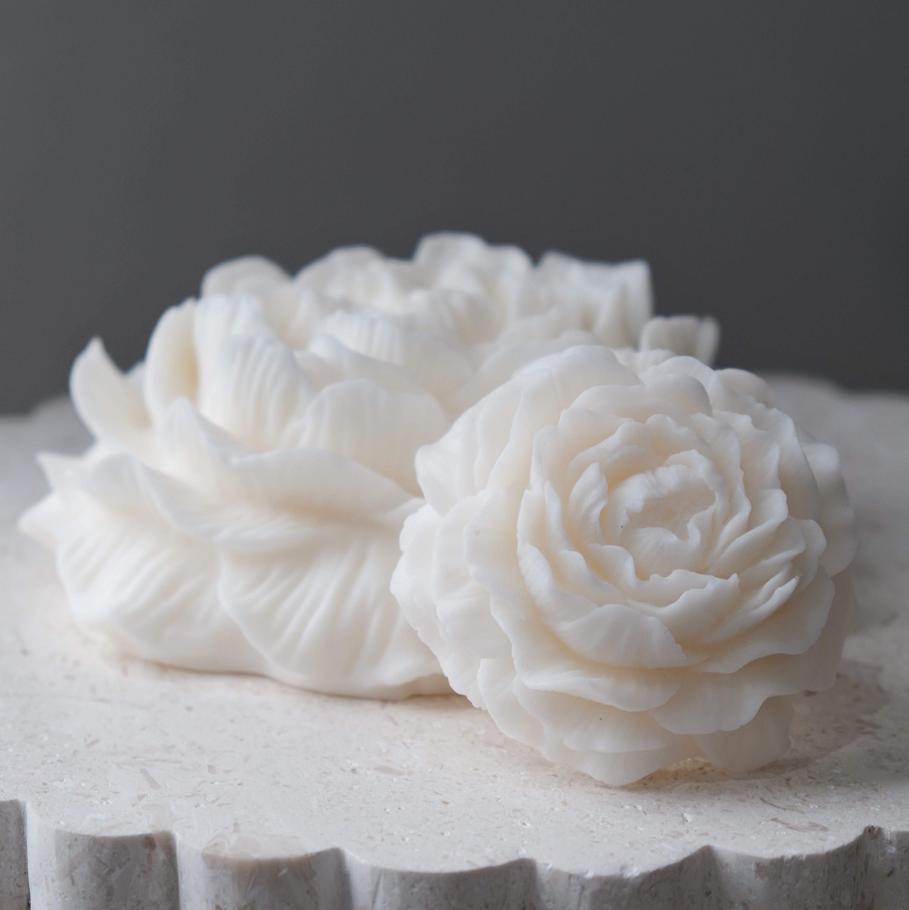 A heat-resistant Peony Candle Mould silicone candle mould by MYKA Candles and Moulds, ideal for soap, resin, and baking mould applications.