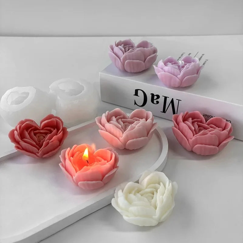 A high-performance Peony Heart Candle Mould silicone candle mold from MYKA Candles and Moulds for resin art and professional baking mould use.