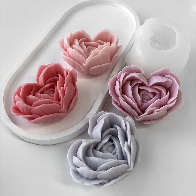The Peony Heart Candle Mould silicone candle mould by MYKA Candles and Moulds, a top choice for artistic resin moulds and baking moulds.