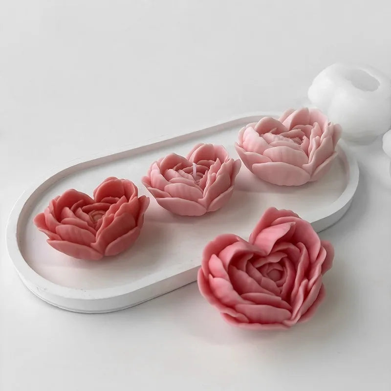 The Peony Heart Candle Mould silicone candle mold by MYKA Candles and Moulds, featuring high detail for candle, soap, and baking moulds.