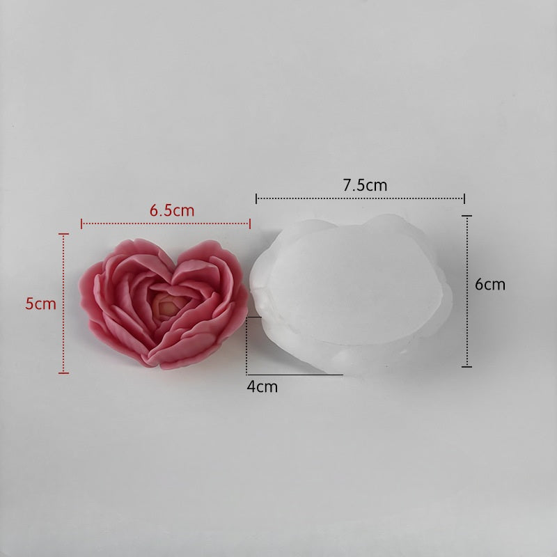 The Peony Heart Candle Mould silicone candle mold by MYKA Candles and Moulds, featuring high detail for candle, soap, and baking moulds.