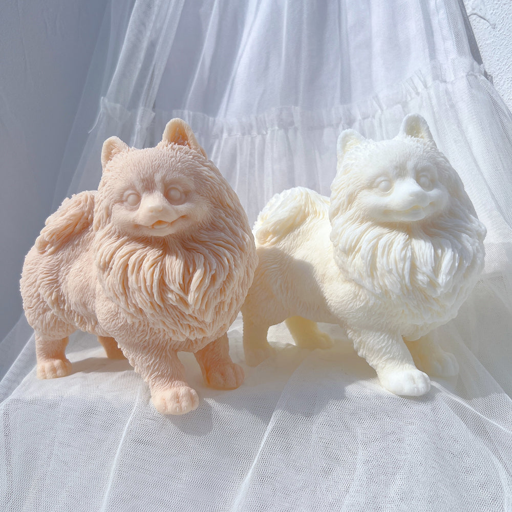 The Pomeranian Puppy Candle Mould silicone candle mould by MYKA Candles and Moulds, perfect for small business candle, soap, and cake mould production.