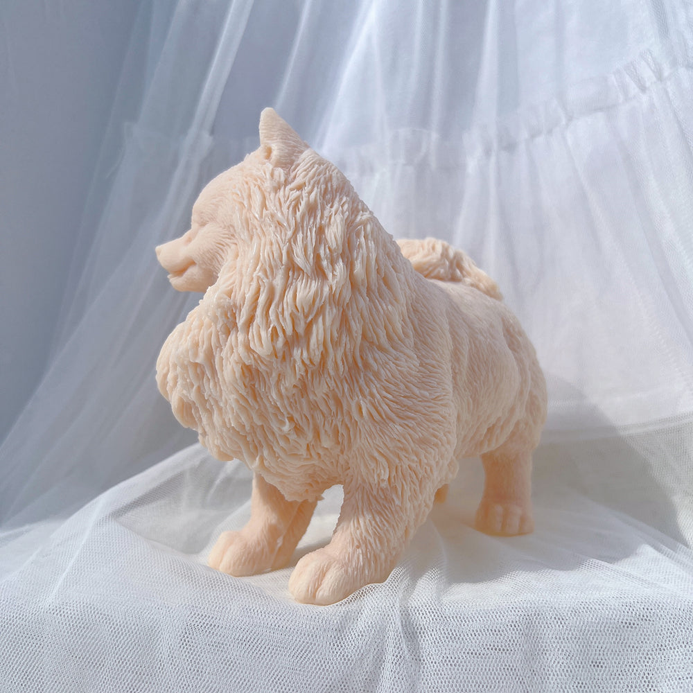 A Pomeranian Puppy Candle Mould silicone candle mold by MYKA Candles and Moulds, the perfect multipurpose tool for soap, resin, and cake mould casting.