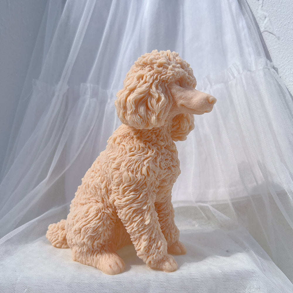 Close-up of the Poodle Candle Mould silicone candle mould by MYKA Candles and Moulds for soy wax, soap moulds, and baking mould hobbyists.