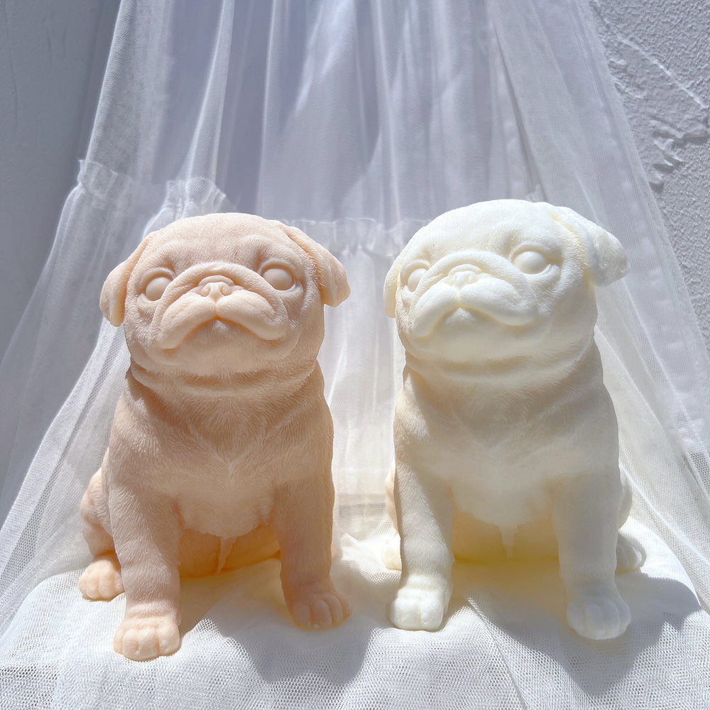 Showcasing the Pug Puppy Candle Mould silicone candle mould by MYKA Candles and Moulds for creative baking moulds and candle making.