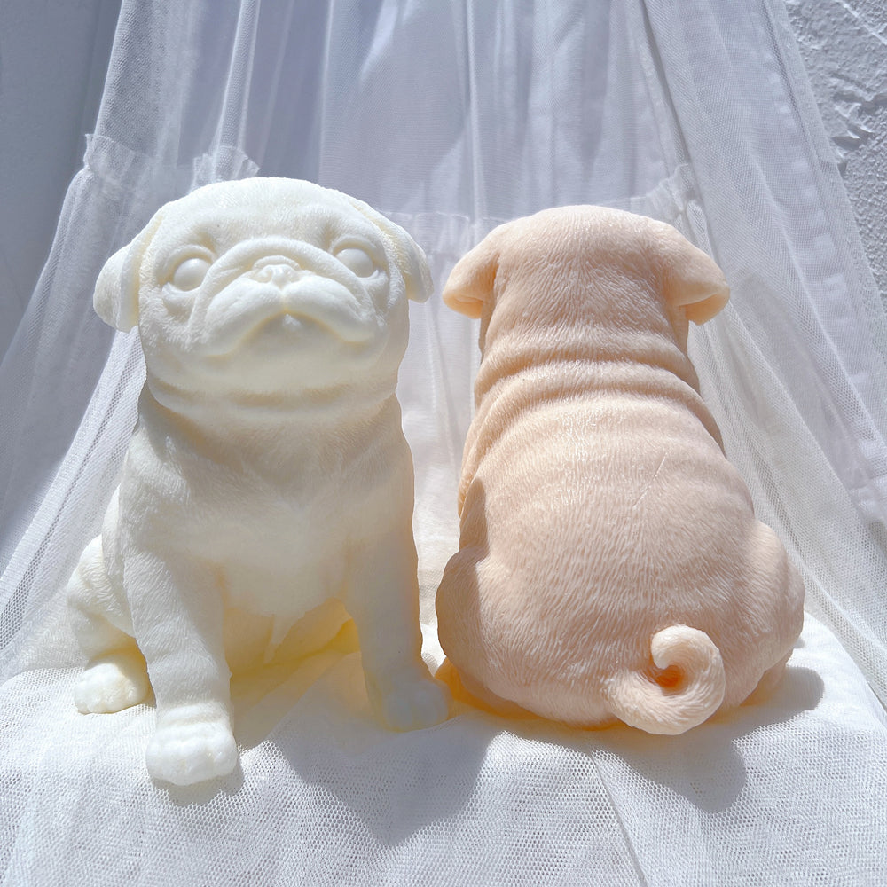 A versatile Pug Puppy Candle Mould silicone candle mould by MYKA Candles and Moulds, suitable for resin moulds and decorative cake mould shapes.