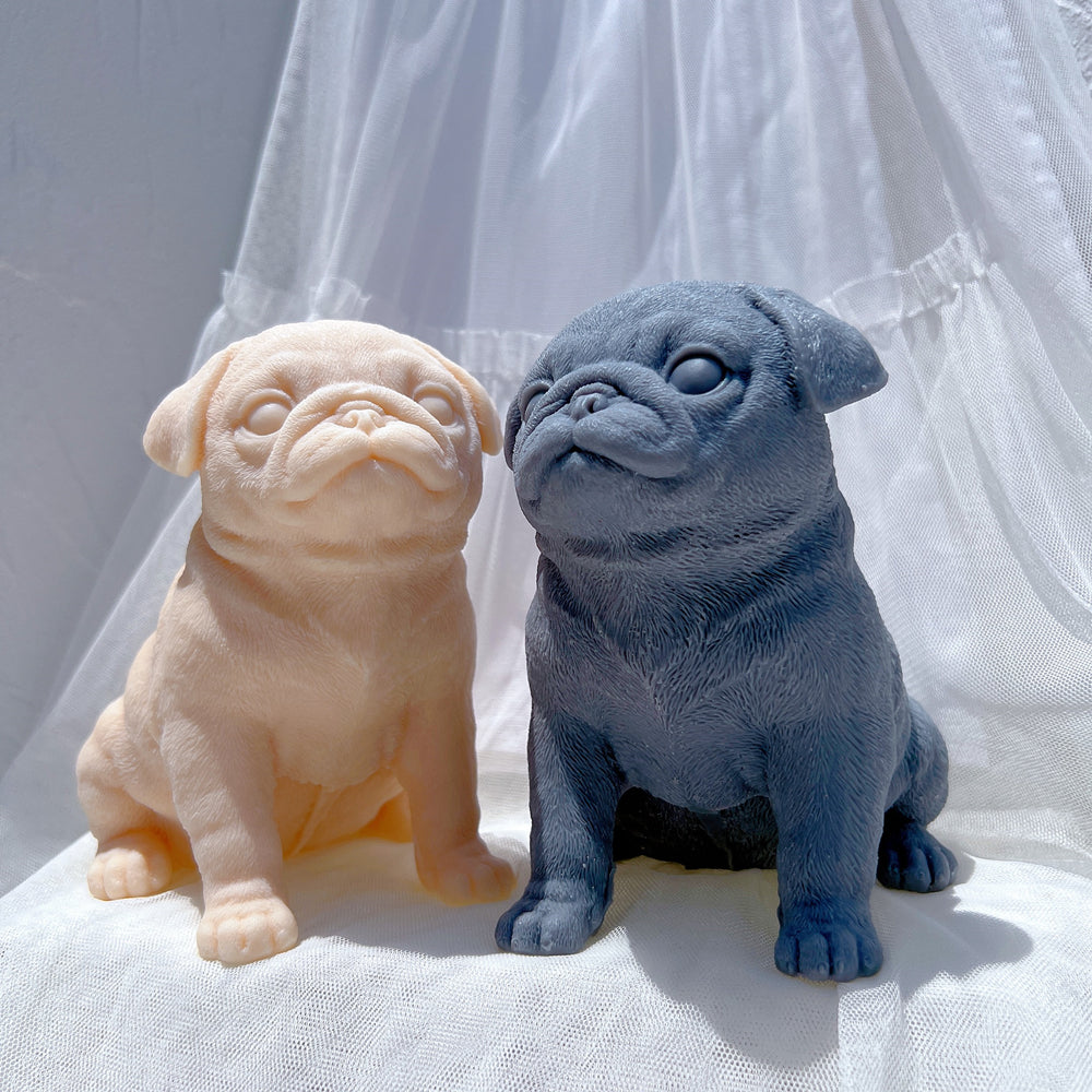 Crafting with the Pug Puppy Candle Mould silicone candle mould by MYKA Candles and Moulds, also used for soap, resin, and cake moulds.