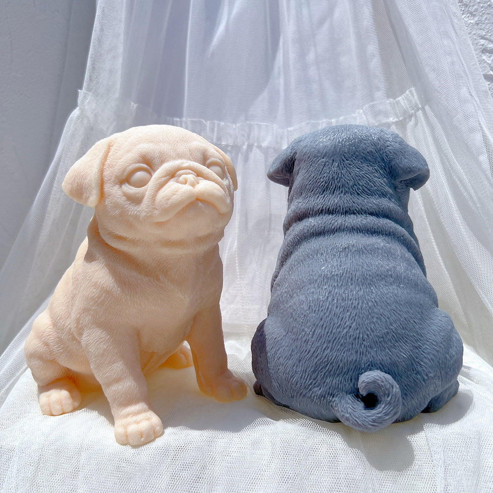A premium Pug Puppy Candle Mould silicone candle mold by MYKA Candles and Moulds, a versatile tool for soap, resin, and cake mould crafting.