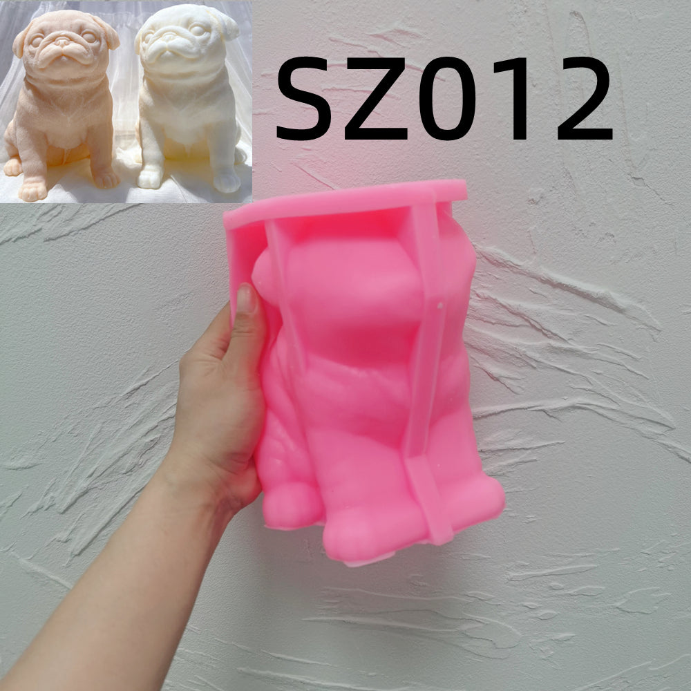A Pug Puppy Candle Mould silicone candle mold by MYKA Candles and Moulds, designed for easy release in soap, resin, and cake mould casting.