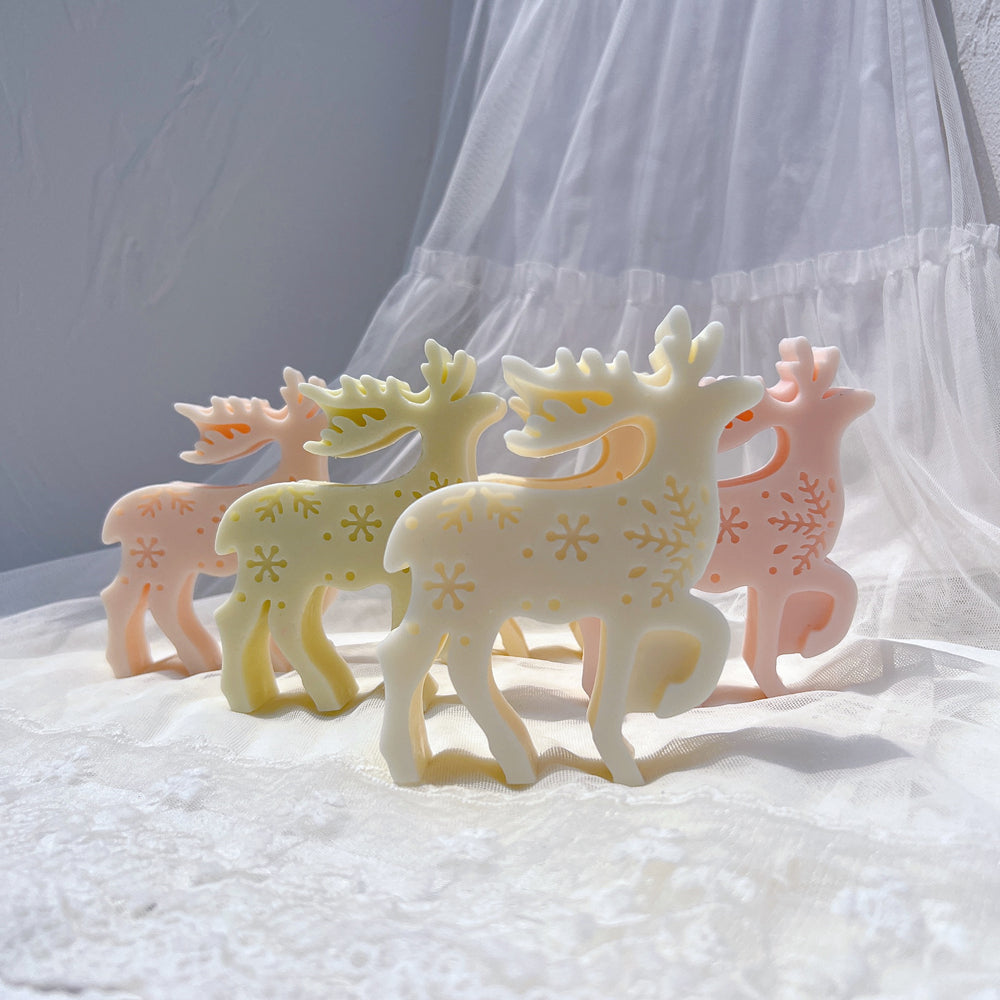 A detailed Reindeer Silicone Candle Mould silicone candle mould by MYKA Candles and Moulds, perfect for candle making, soap moulds, and resin moulds.