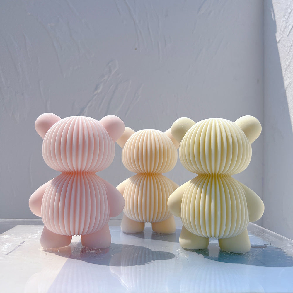 An intricate Ribbed Bear Candle Mould silicone candle mold by MYKA Candles and Moulds, designed for aesthetic candles and resin moulds.