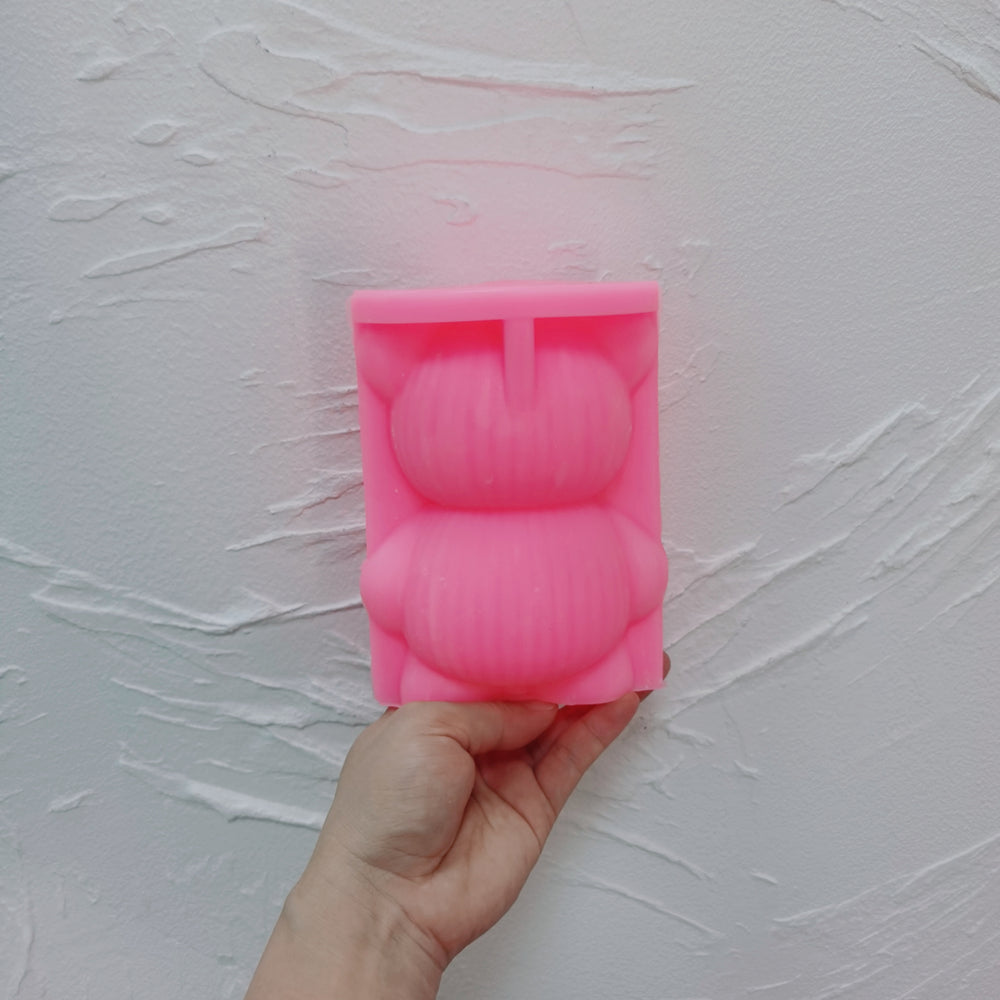 The flexible Ribbed Bear Candle Mould silicone candle mould by MYKA Candles and Moulds, suitable for soap moulds and food-grade cake mould use.