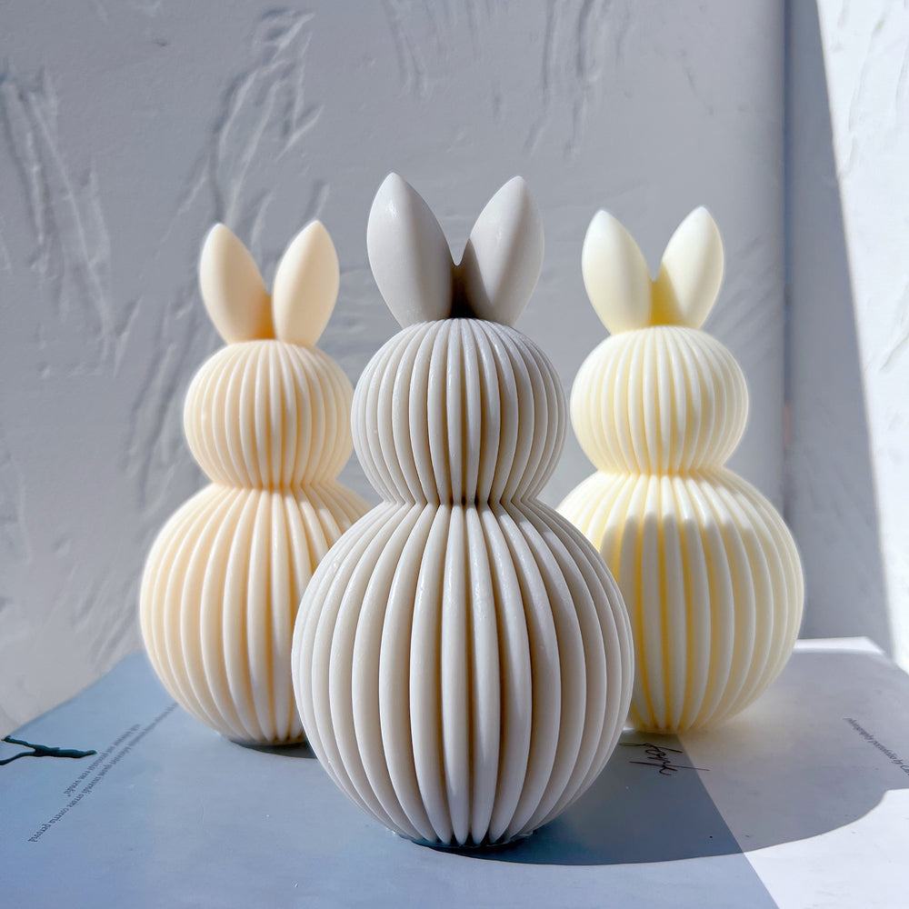 Showcasing the Ribbed Bunny Candle Mould silicone candle mould by MYKA Candles and Moulds for creative baking moulds and candle making.