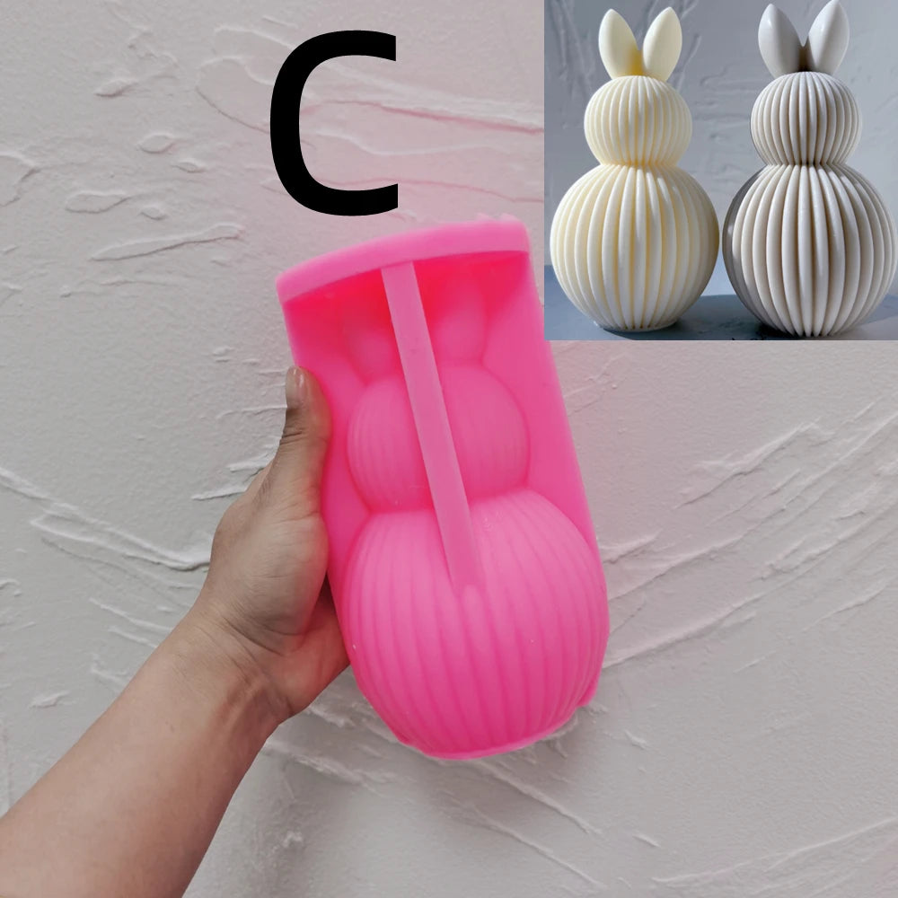 A detailed Ribbed Bunny Candle Mould silicone candle mould by MYKA Candles and Moulds, perfect for candle making, soap moulds, and resin moulds.