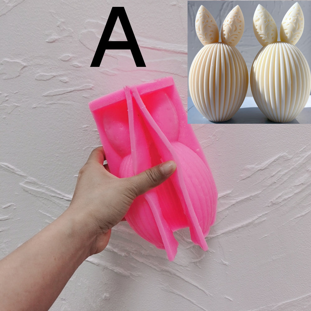 The flexible Ribbed Bunny Egg Candle Moulds silicone candle mould by MYKA Candles and Moulds, suitable for soap moulds and food-grade cake mould use.