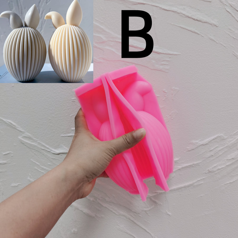 Close-up of the Ribbed Bunny Egg Candle Moulds silicone candle mould by MYKA Candles and Moulds for soy wax, soap moulds, and baking mould hobbyists.
