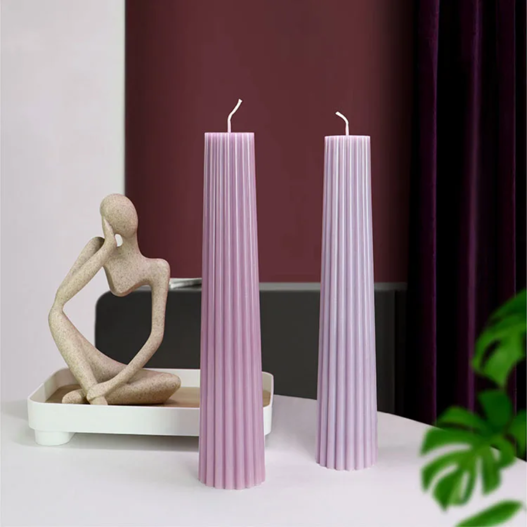 Precision-designed Ribbed Column Candle Mould silicone candle mold by MYKA Candles and Moulds for resin moulds and gourmet cake mould designs.