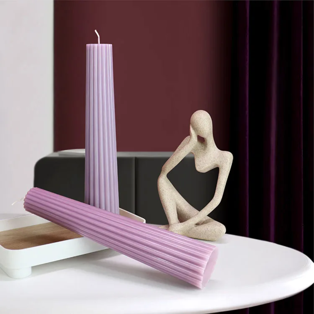 A Ribbed Column Candle Mould silicone candle mold by MYKA Candles and Moulds, the perfect multipurpose tool for soap, resin, and cake mould casting.