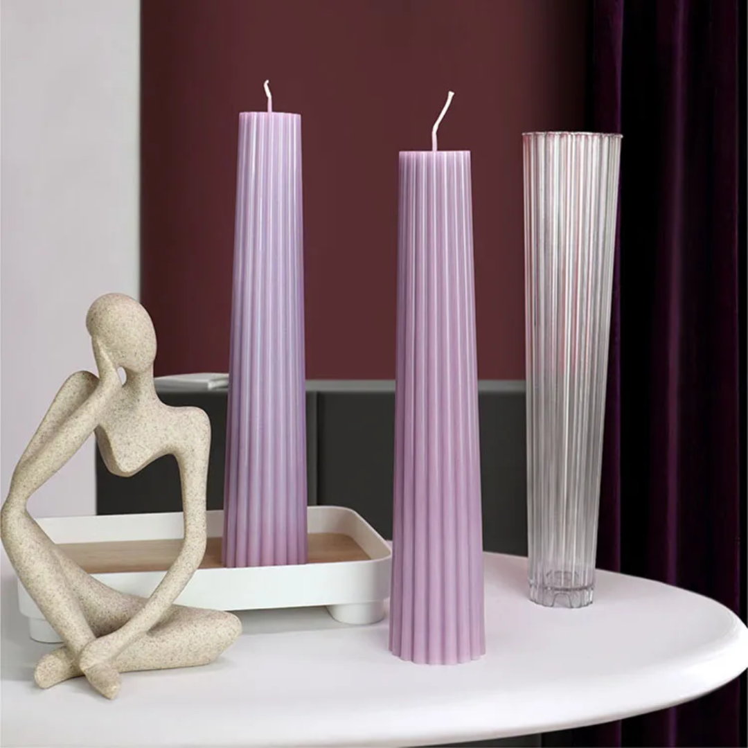 Professional Ribbed Column Candle Mould silicone candle mould by MYKA Candles and Moulds, also used for resin moulds and baking mould designs.