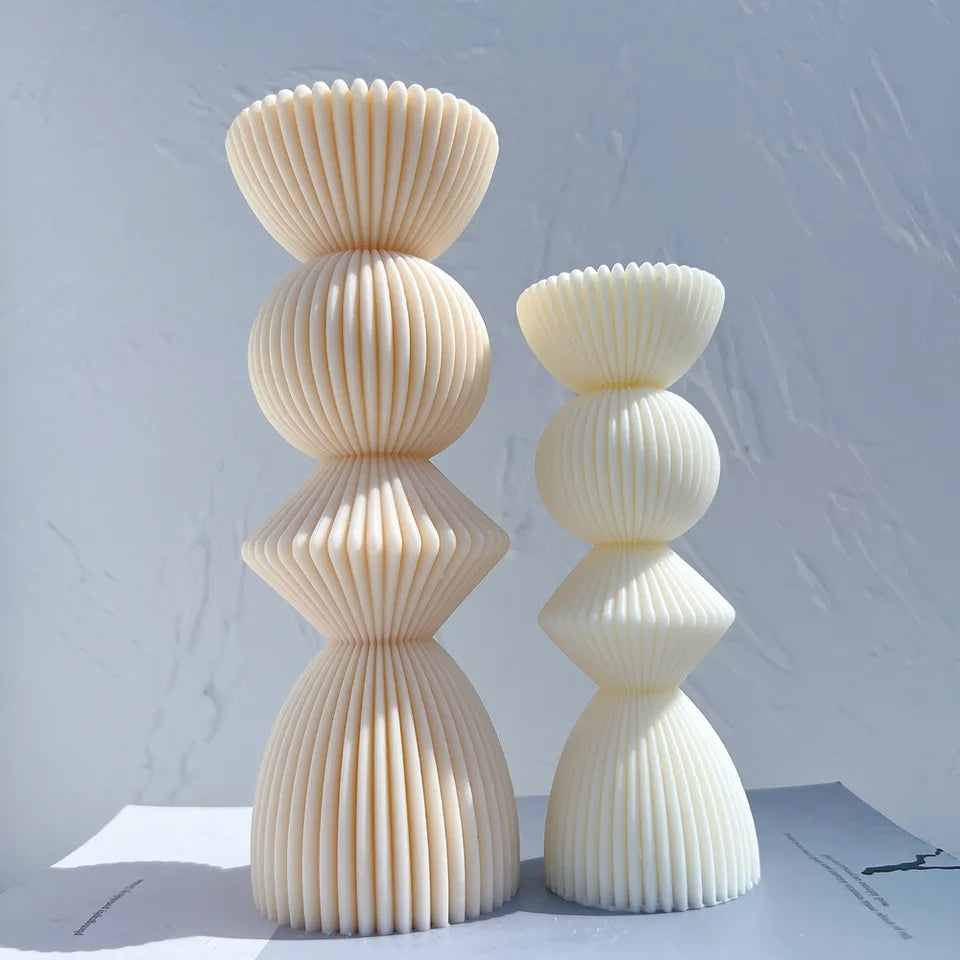 The Ribbed Geometric Stack Candle Moulds silicone candle mould by MYKA Candles and Moulds, optimized for professional candle, soap, and cake moulds.