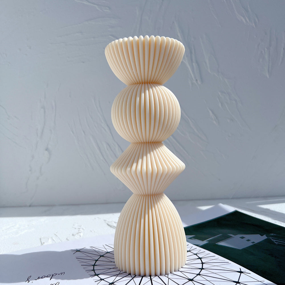 View of the Ribbed Geometric Stack Candle Moulds silicone candle mould from MYKA Candles and Moulds, ideal for DIY soap moulds and cake mould projects.