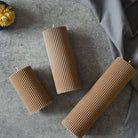 Close-up of the Ribbed Pillar Candle Moulds silicone candle mould by MYKA Candles and Moulds for soy wax, soap moulds, and baking mould hobbyists.