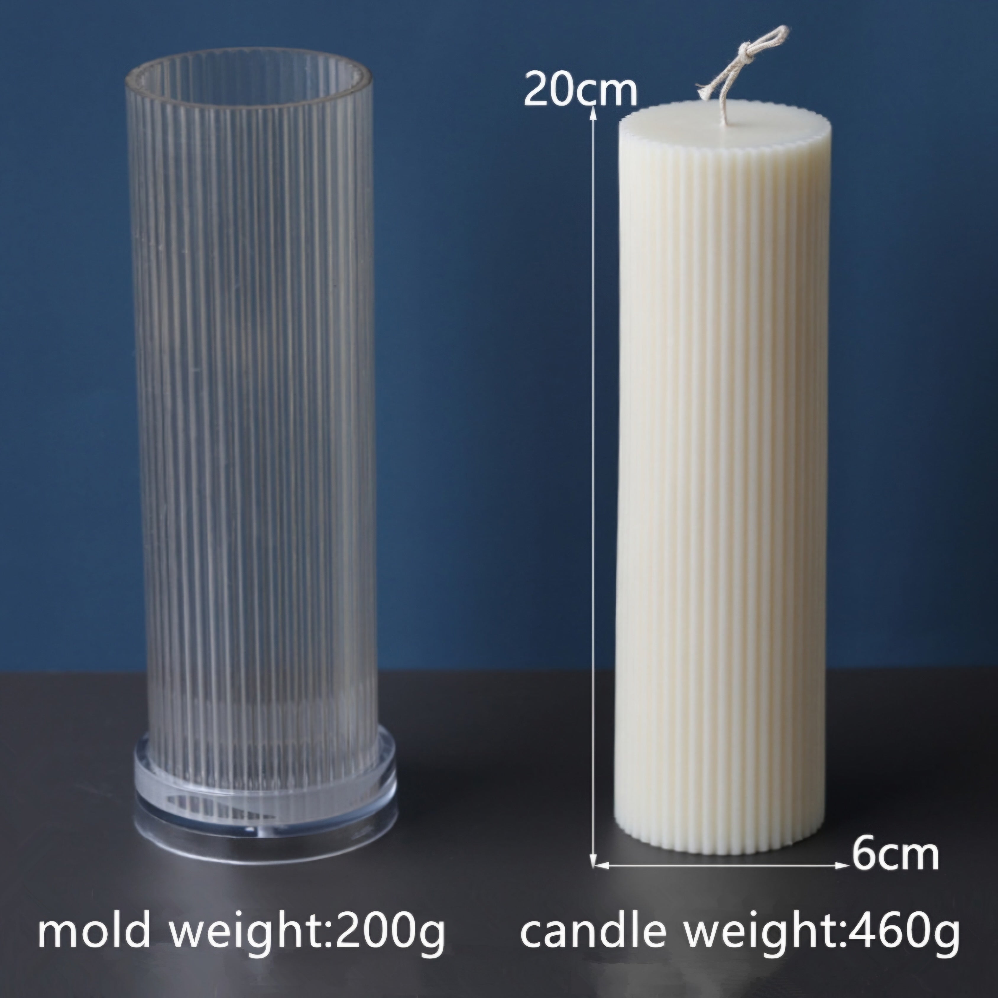 An intricate Ribbed Pillar Candle Moulds silicone candle mold by MYKA Candles and Moulds, designed for aesthetic candles and resin moulds.