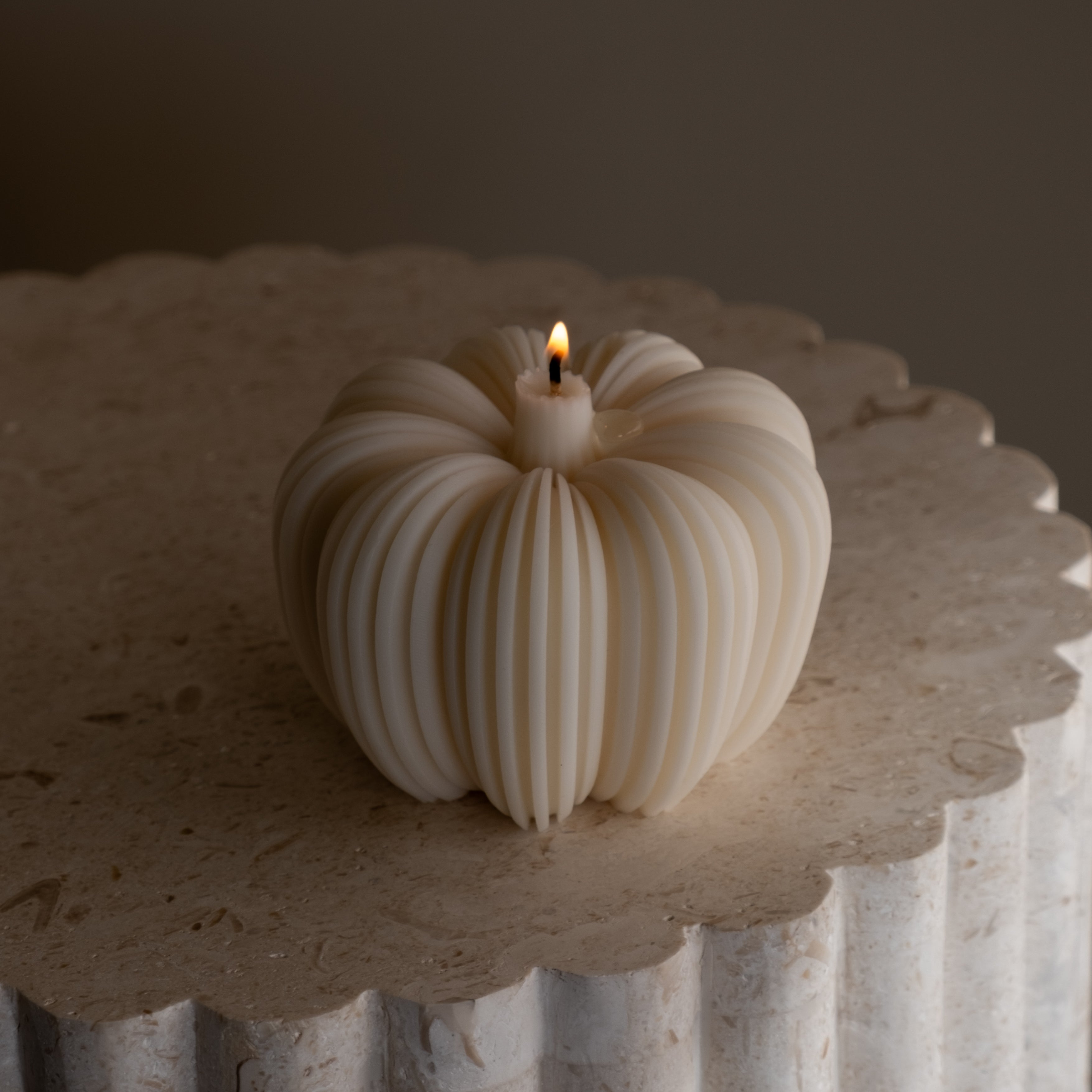 The Ribbed Pumpkin Candle Mould silicone candle mould from MYKA Candles and Moulds, a professional supply for candle, soap, and baking moulds.