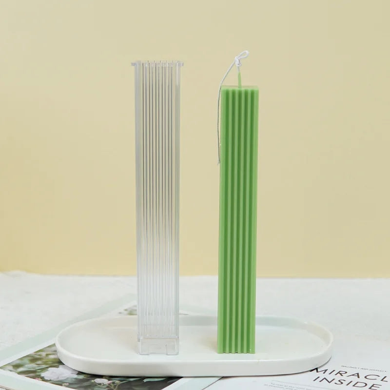 A high-performance Ribbed Rectangular Pillar Candle Moulds silicone candle mold from MYKA Candles and Moulds for resin art and professional baking mould use.