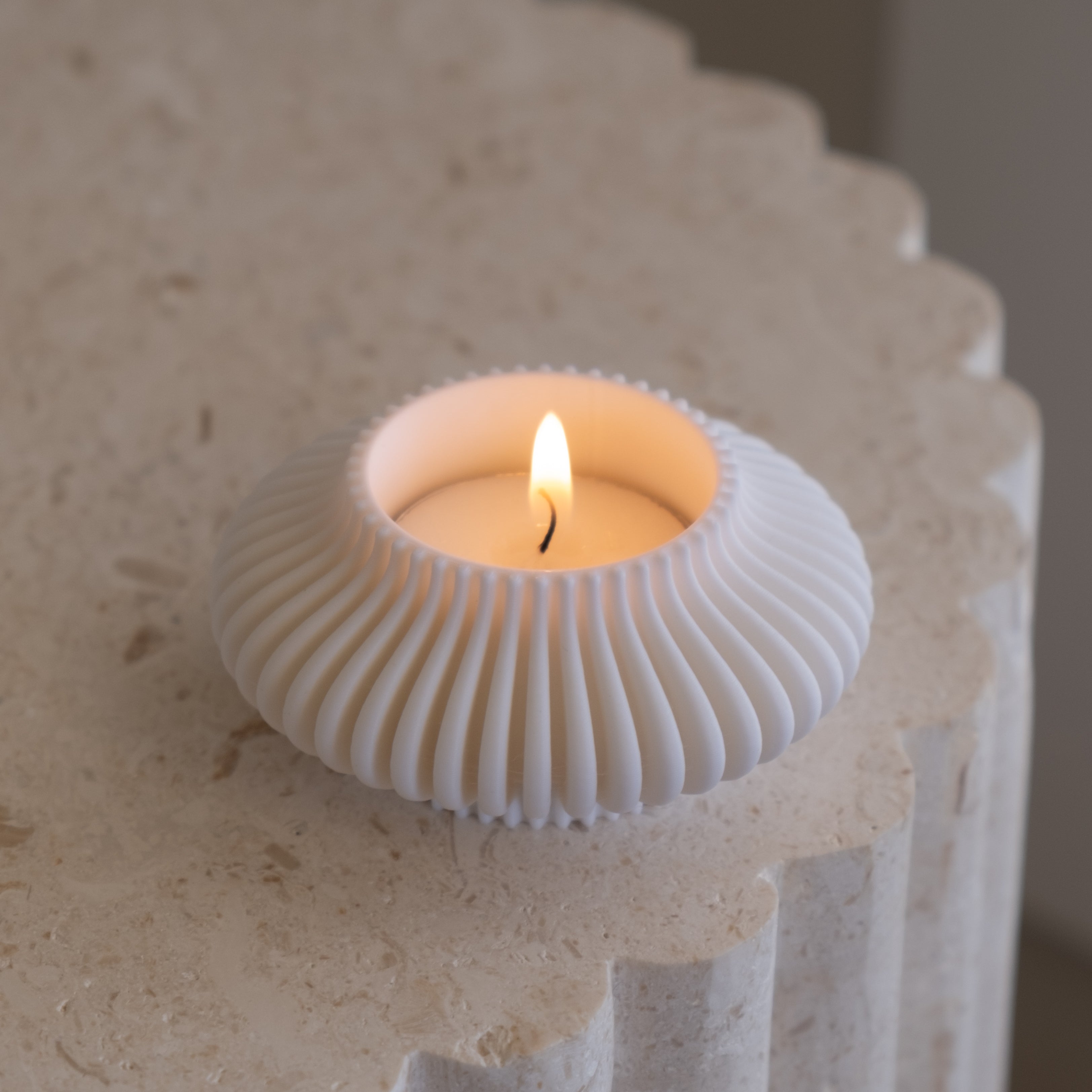 A Ribbed Tealight Holder Silicone Candle Mould silicone candle mold by MYKA Candles and Moulds, designed for easy release in soap, resin, and cake mould casting.
