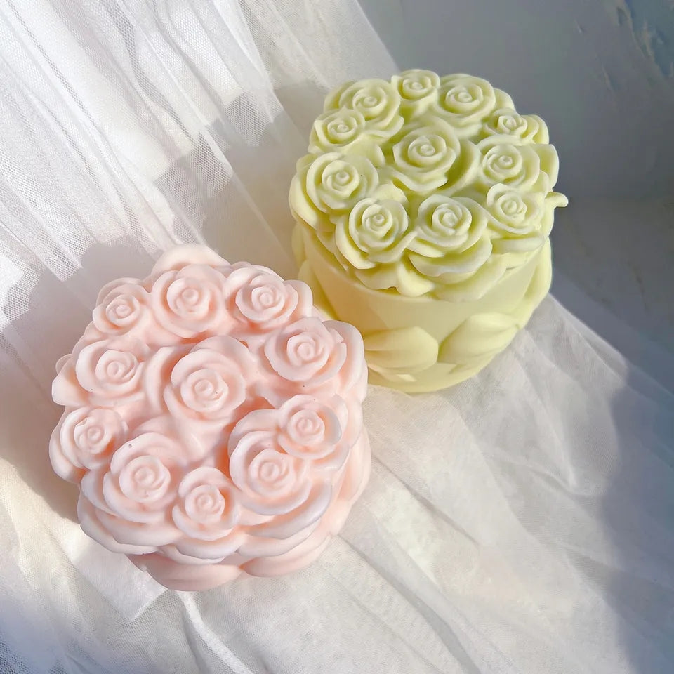 A heat-resistant Rose Box Candle Mould silicone candle mould by MYKA Candles and Moulds, ideal for soap, resin, and baking mould applications.