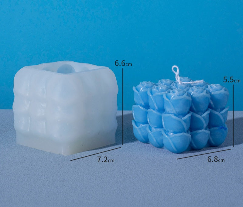 Handmade Rose Cube Candle Mould silicone candle mold from MYKA Candles and Moulds, perfect for resin moulds and unique baking mould shapes.