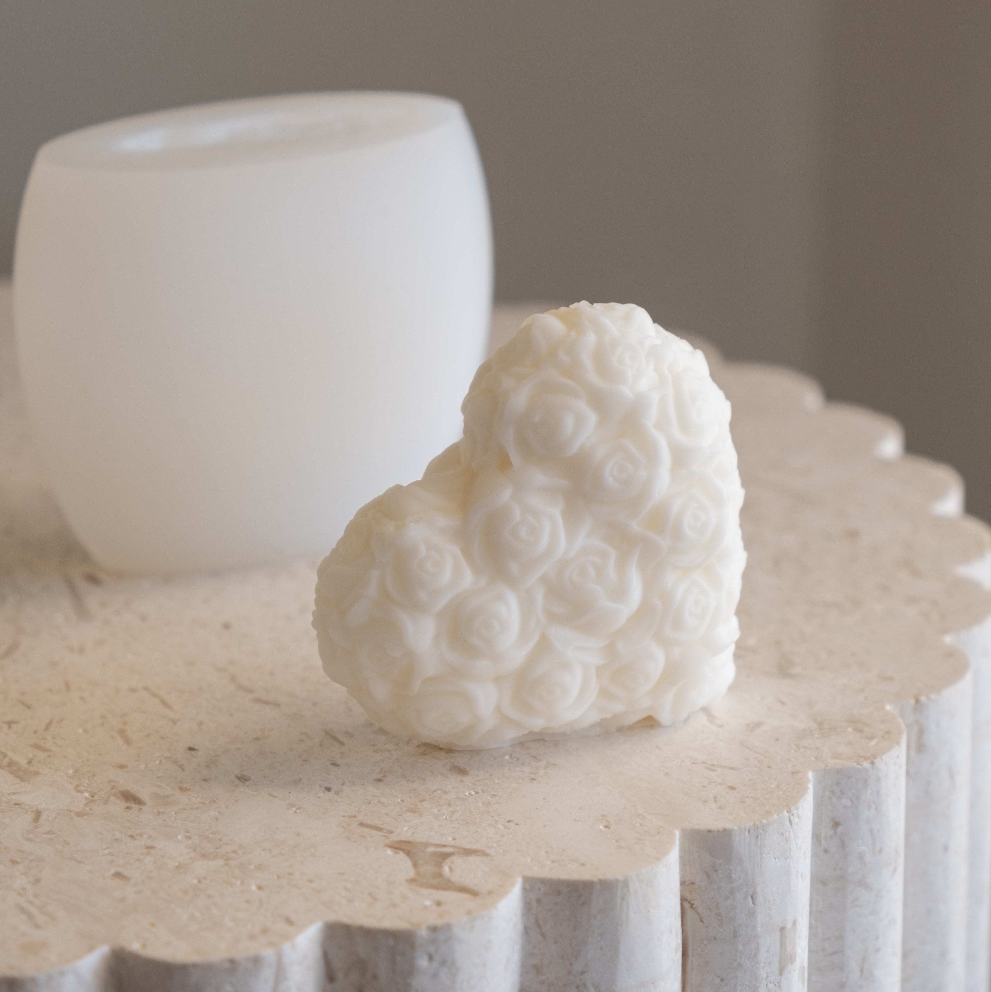 A Rose Heart Candle Mould silicone candle mold by MYKA Candles and Moulds, designed for easy release in soap, resin, and cake mould casting.