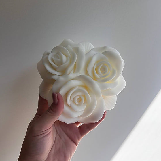 An intricate Rose Trio Silicone Candle Mould silicone candle mold by MYKA Candles and Moulds, designed for aesthetic candles and resin moulds.