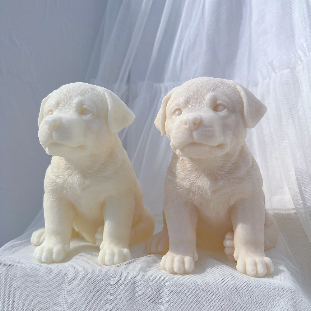 An aesthetic Rottweiler Puppy Candle Mould silicone candle mould from MYKA Candles and Moulds, perfect for soap, resin, and cake mould art.