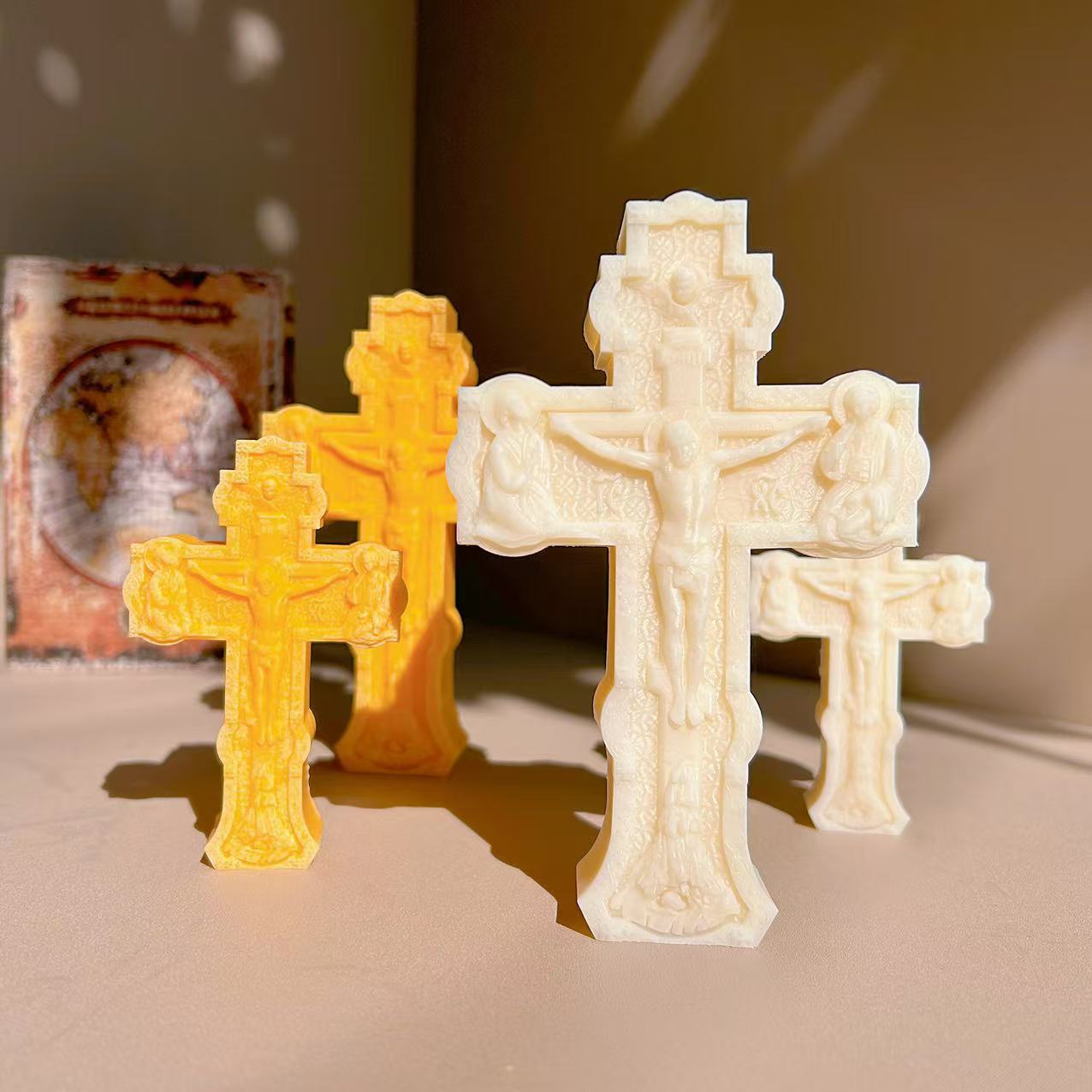 View of the Sacred Cross Silicone Candle Moulds silicone candle mould from MYKA Candles and Moulds, ideal for DIY soap moulds and cake mould projects.