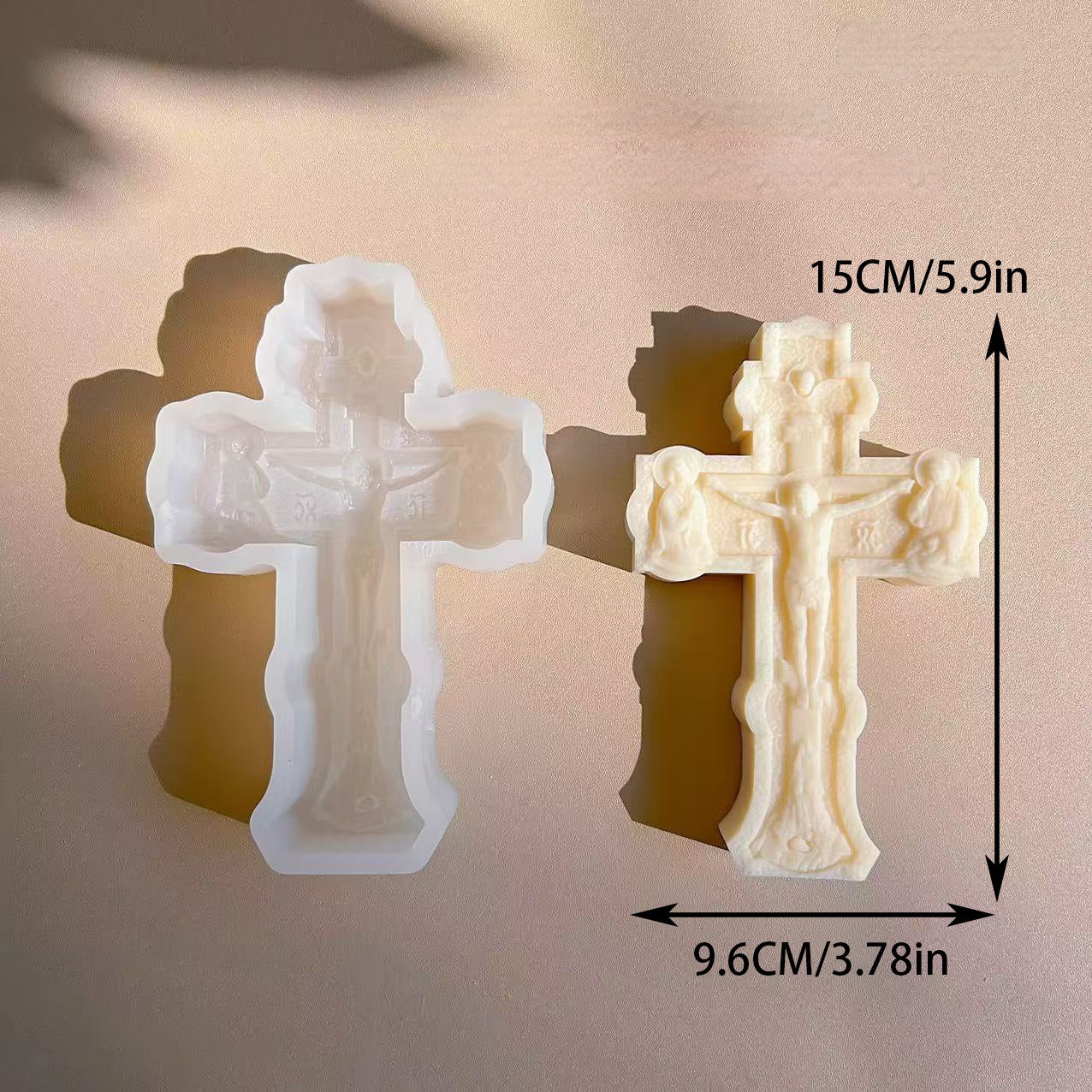 The flexible Sacred Cross Silicone Candle Moulds silicone candle mould by MYKA Candles and Moulds, suitable for soap moulds and food-grade cake mould use.